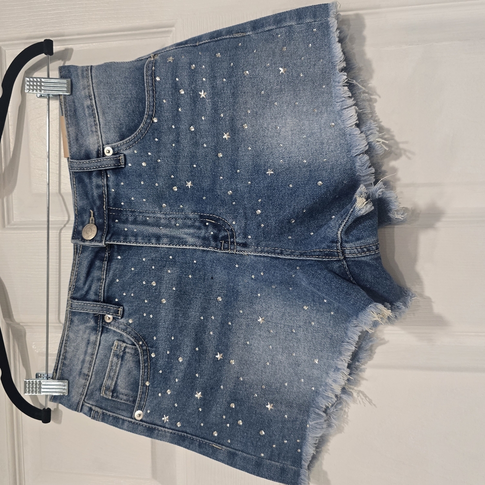 Women's Blue Denim Shorts with Star Accents